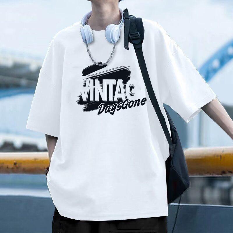 

Men Crew Neck Short Sleeve T Shirt Loose Fit Letter Print Casual Street Daily Tops S белый