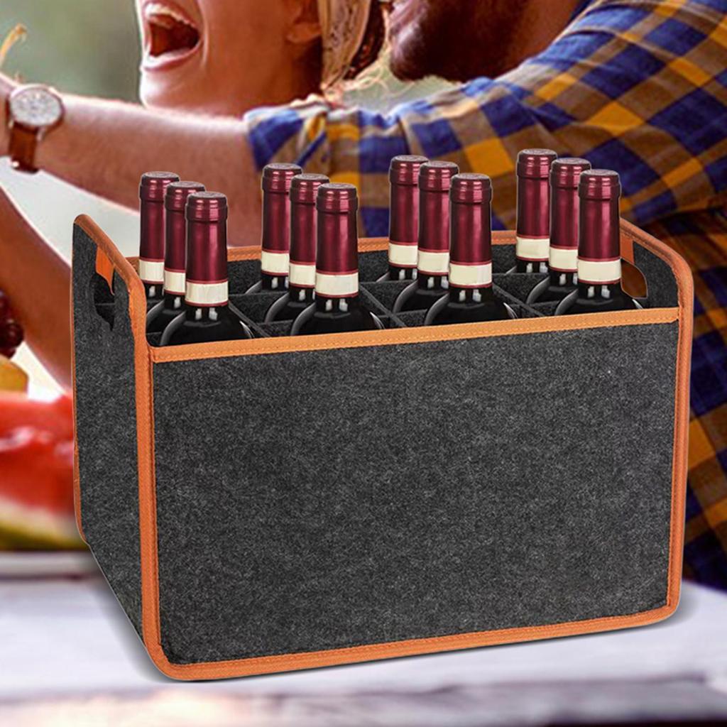 Cestovní taška na víno 12 lahví Plstěný nosič vína Úložný box s přepážkami Přenosná taška na alkohol s pohodlnou rukojetí Přenosná taška na víno