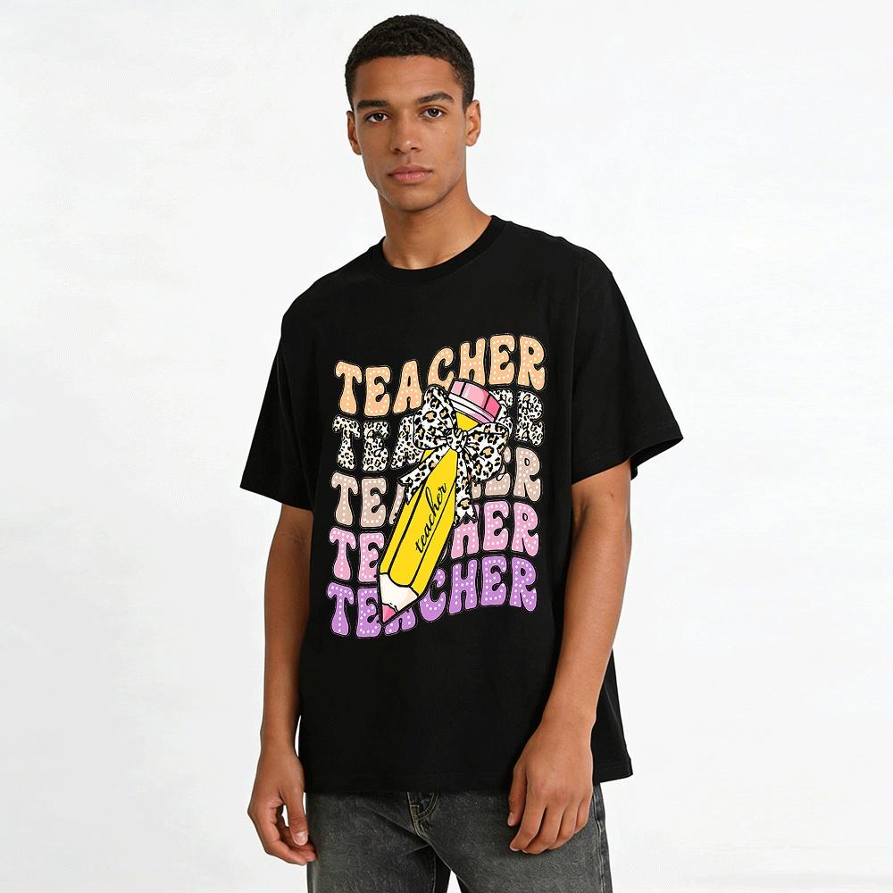 Polka Dot Leopard Teacher Pencil Print Casual Teacher Top Pure cotton T-shirt