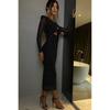 Fashion Sequin Lace-up Hollow Out Sexy Evening Dress Women Long Sleeve Mesh Splicing Party Dresses Women Elegant Slim Casual Black Long Dress 25750