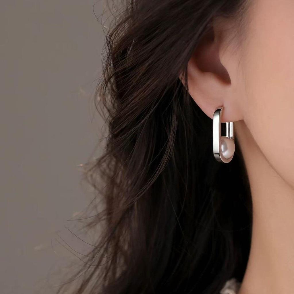 925 Sterling Silver Oval Pearl Earrings - Niche Design 2026, High-End Women's Stud Jewelry