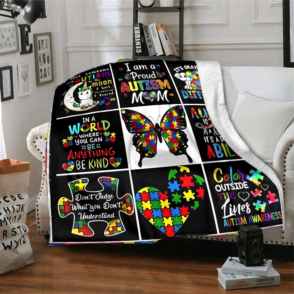 Autism Awareness Quotes Gift Blanket Ultra-Soft for Sofa Couch Office Bed Picnics Four Seasons Universal Digital Print Ideal Picnic Accessory Y47