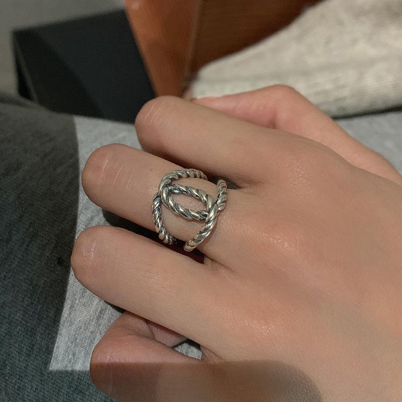 Style Urban Modern Hollow Geometric Ring For Women With Adjustable Size Made From 925 Silver Pure