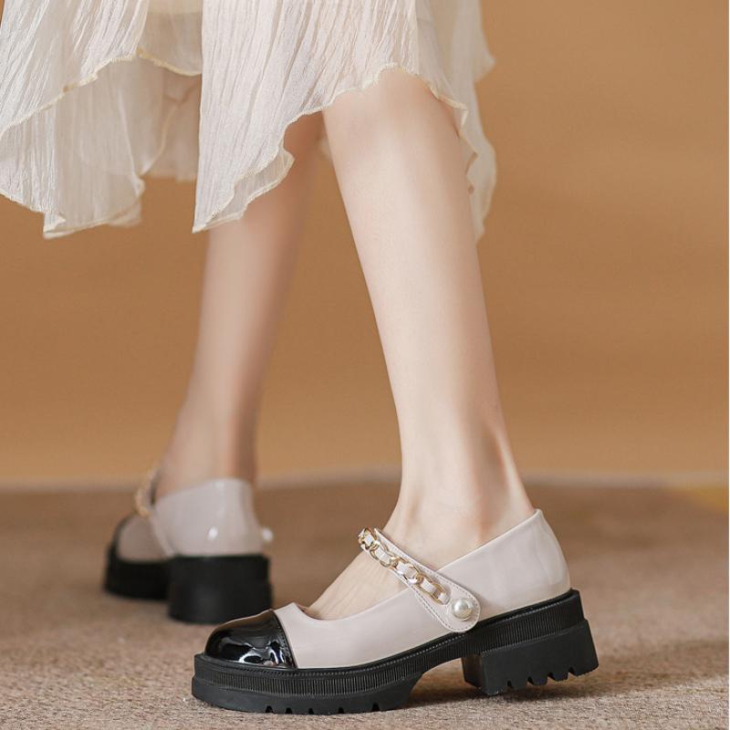 Korean Version Color Matching Mary Jane Shoes Thick Bottom 2024 New Casual Simple All-match Round Toe Single Shoes Summertime