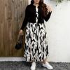 Plus Size Women's Autumn/Winter Casual Printed Skirt & Dress Set with Pockets