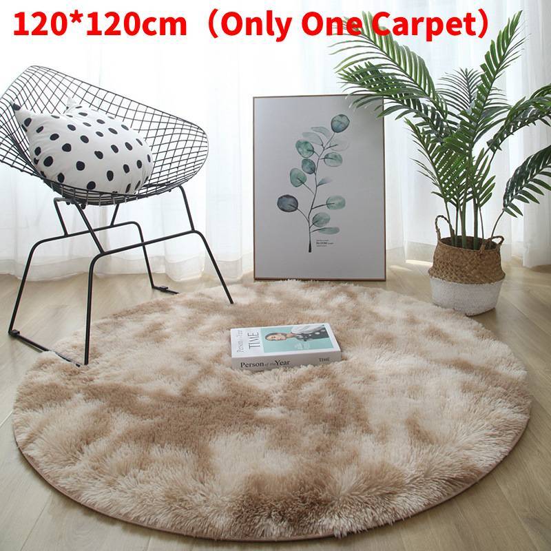 Round Rug For Living Room With Silk Wool Material And Tie Dye Pattern For Home Decor