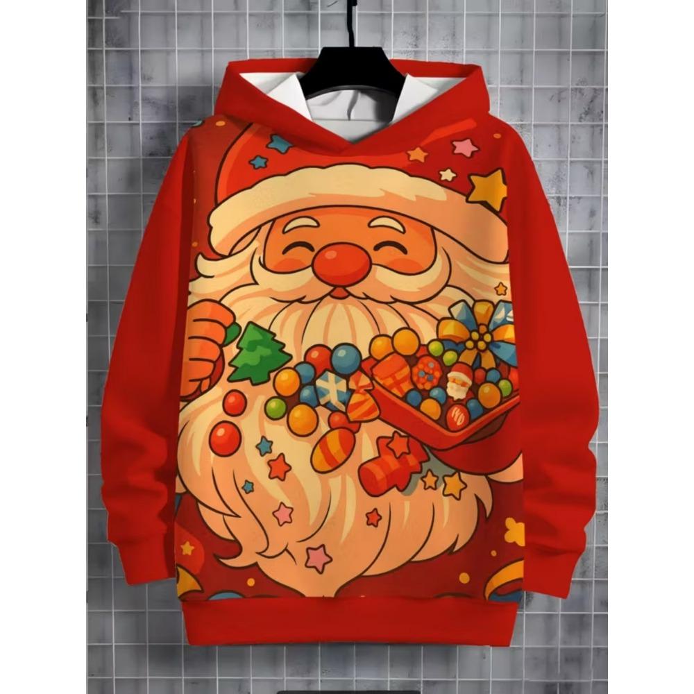 Child Sweatshirt Christmas Hoodie Cartoon Kawaii Santa Claus Print Sweatshirt for Girls Funny Holiday Party Clothes for Children