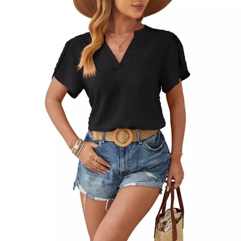 

Женский весенне-летний шифоновый топ-баллон с V-образным вырезом и рукавами-лепестками, рубашка для通勤 XXL чёрный