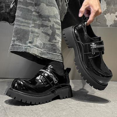 Fashion 38-46 Casual Black Men's Leather Shoes Trendy Men's Classic Styles 38-46 Thick Soled Loafer Slip On Leisure Business New