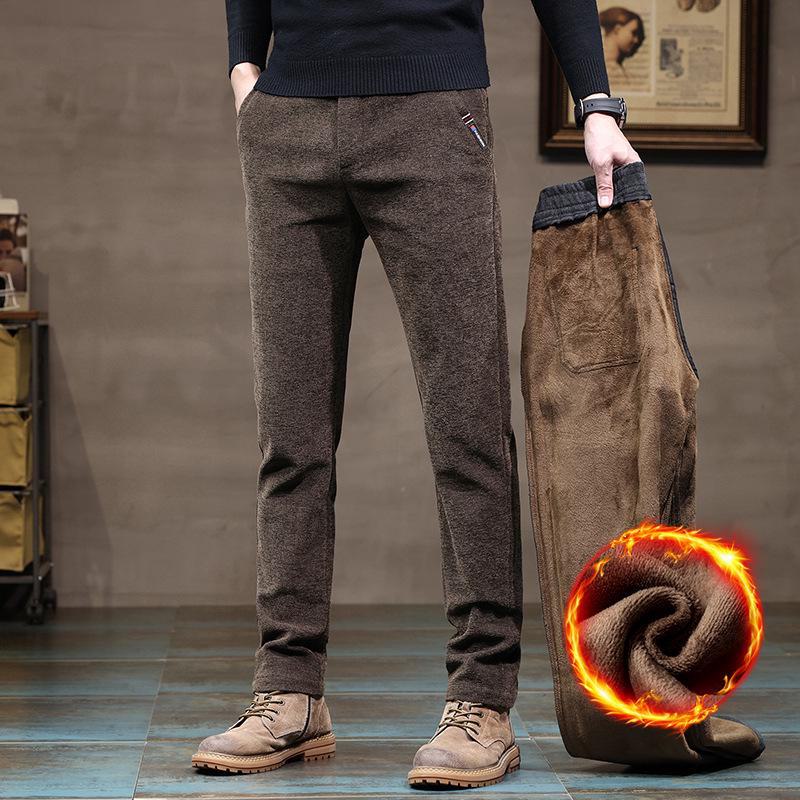 

Чоловічі повсякденні штани з синельового оксамиту на еластичній талії - товста, начесана вовна, вільний крій на осінь/зиму velvet; 34 верблюд