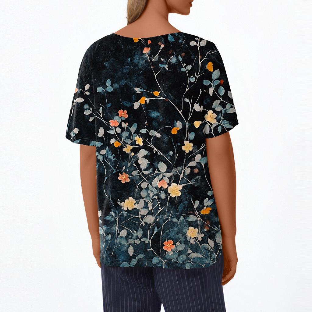 Women's T Shirt Tee Print Button Short Sleeve Daily Weekend Fashion Basic V- Neck Regular Top