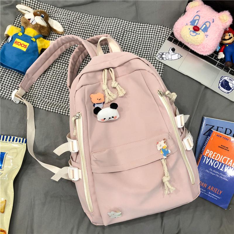 Korean Style Harajuku Backpack for Girls - Large Capacity, Solid Color, Perfect for High School & Junior Students.