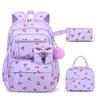 Corduroy Three-Piece Backpack Cherry Pattern Girl Heart Large Capacity Lightweight Backpack