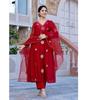 Set Anarkali Kurta și Pantaloni uni cu Broderie pentru Femei, Designer, cu Set Dupatta