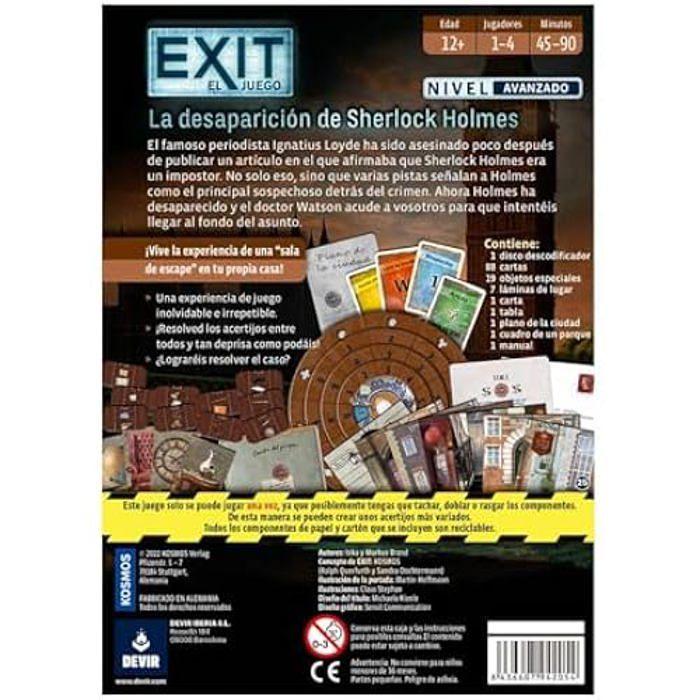 Devir Exit : La disparition de Sherlock Holmes, jeu de société en espagnol, jeu de société avec amis, Escape Room, jeux de mystère,