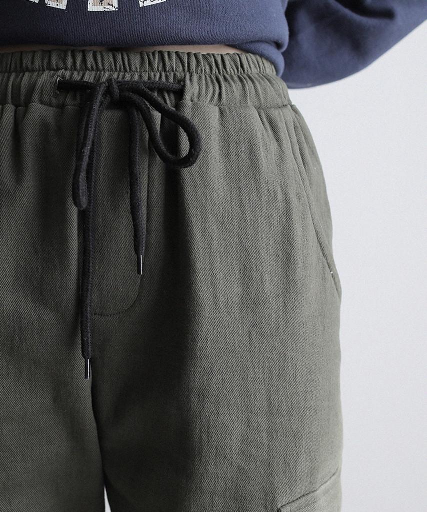 Jikeulib Warm Fleece-Lined Elastic Waist Pocket Cargo Stretch Cotton Pants
