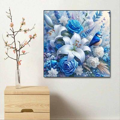 Neuankömmling 5D DIY Vollkreis Diamantmalerei "Blaue Blumen und Vögel" Stickerei Kreuzstich Heimdekor Geschenk