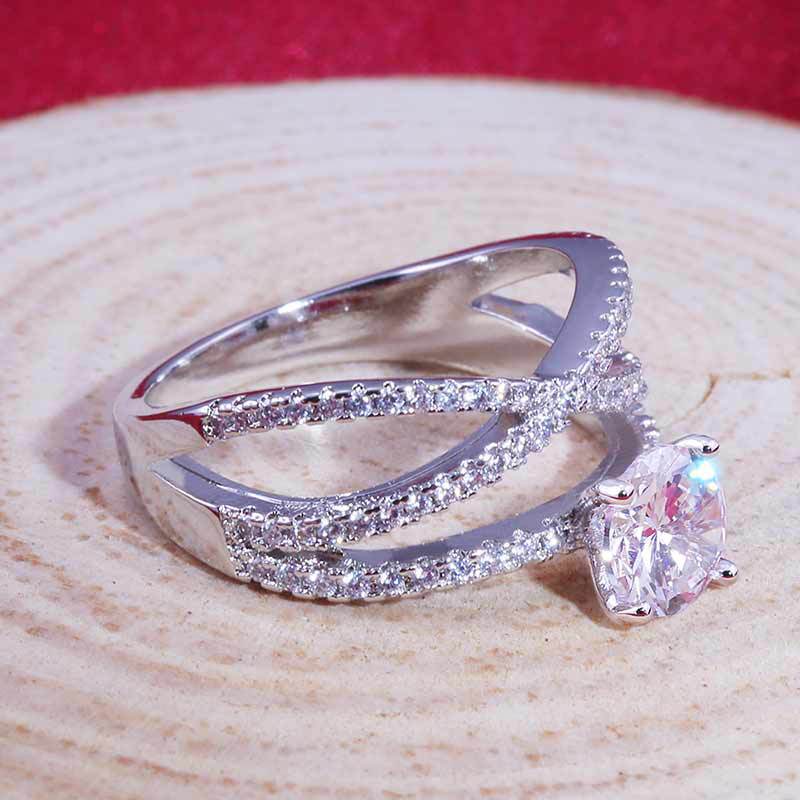 Lindon Classic Copper Alloy Zircon Ring Ladies Jewelry Wedding Promise Party Gift