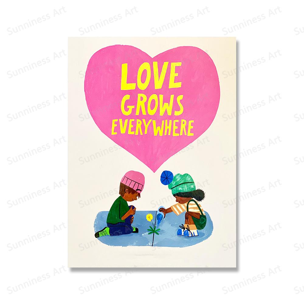 Farbe Cartoon Mädchen Pflanzen Dekorative Malerei Druck Nette Blume Schmetterling Wand Leinwand Poster Schlafzimmer Hängen Bilder Wohnkultur