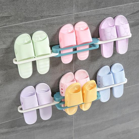 2Pcs Slippers Storage Rack Punching Free 3 In 1 Wall-Mounted Folding Organizer Kitchen Bathroom Slipper Stand