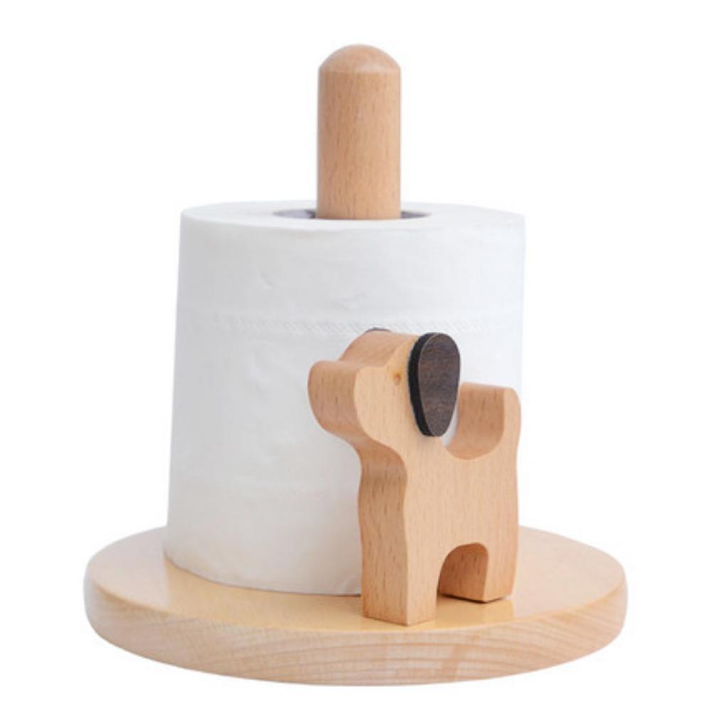 Vertical Cartoon Paper Towel Rack Durable Wooden Paper Roll Stand  Table Top