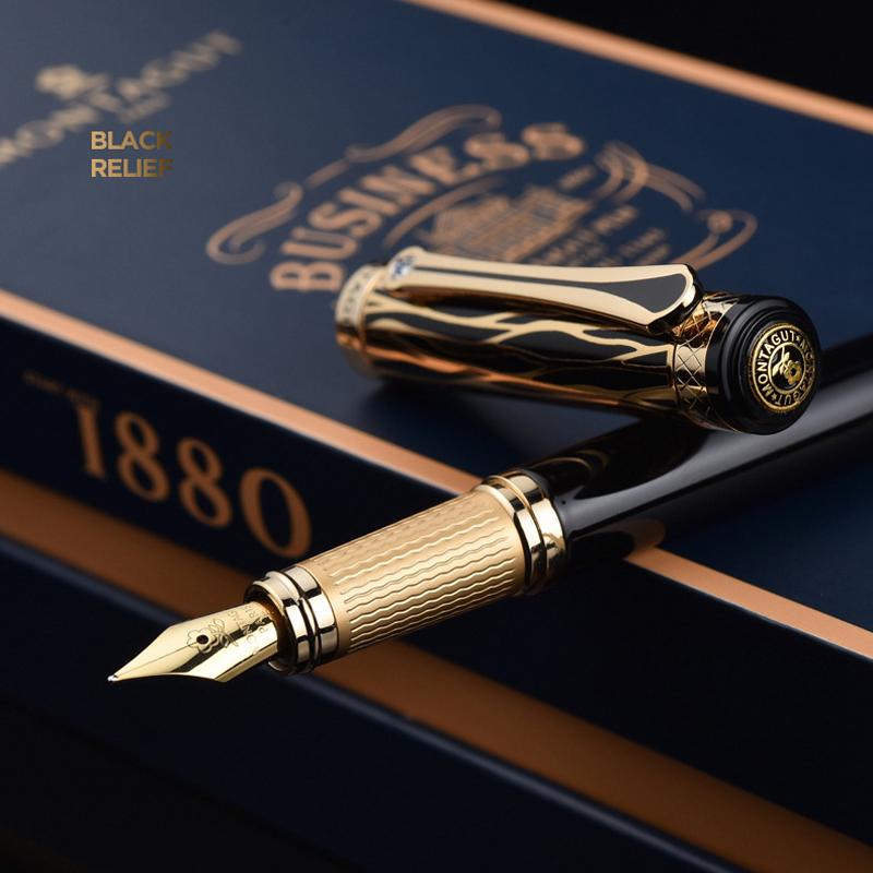 Montagut 816 High Grade Golden Black & Golden Jewel Trim Fountain Pen Iridium F/Bent 0.5mm/1.0mm Nib For Office School Home