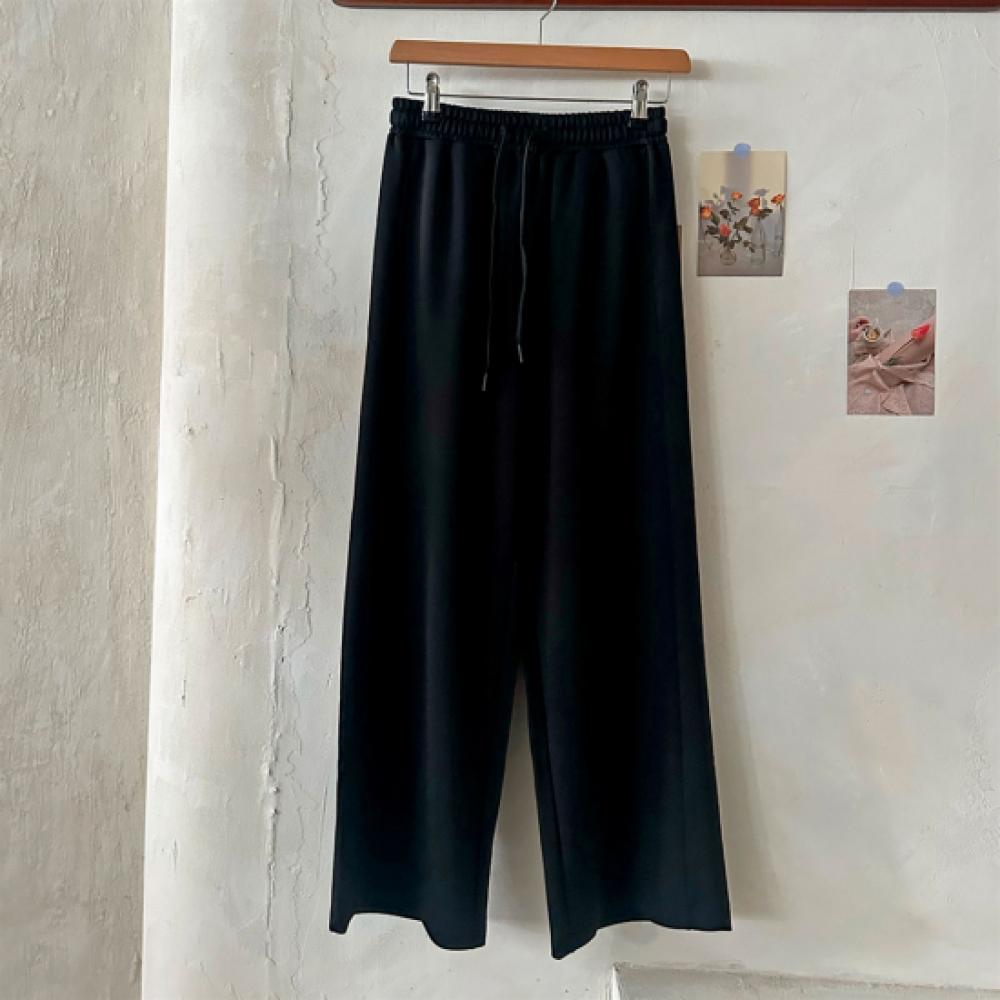 New Arrivals Open Run Women Stretch Black Wide Straight Pants Drawstring
