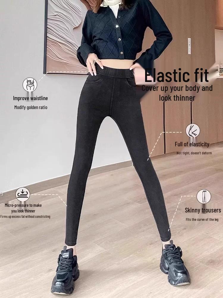 Women's Fleece-Lined High-Waisted Slimming Leggings - Autumn/Winter 2025, Warm Tapered Pencil Pants, Body-Hugging Style