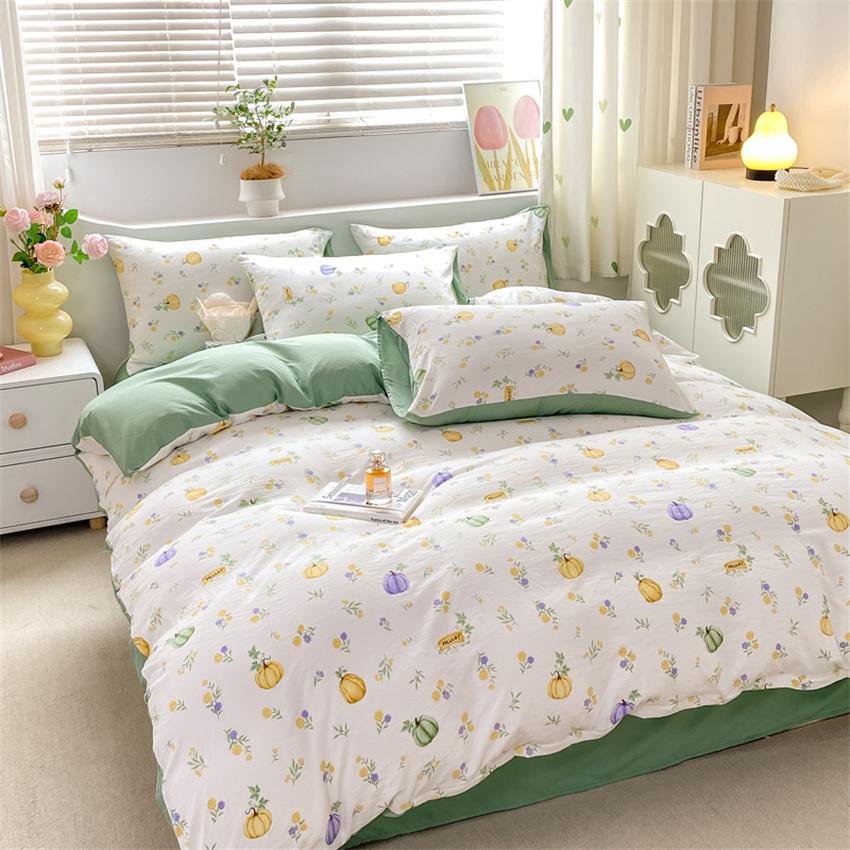 Duvet Cover Set 3pcs 100% Cotton Bedding Set Fashion Floral Quilt Cover Pillowcase Korean Ins Style Comforter Covers (NO SHEET)