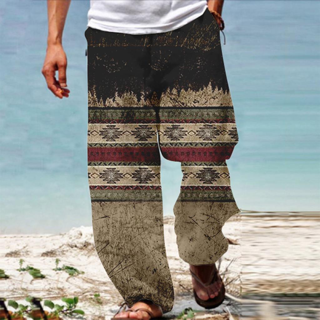 Men's Fashion Loose Casual Printed Wide Leg Pocket Sports Trousers
