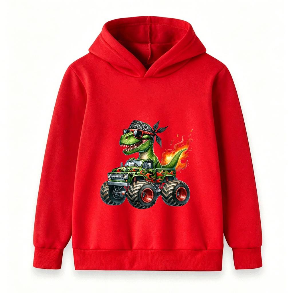 Kids Boys Girls Hoodie Cool Dinosaur T-Rex Monster Truck Print Long Sleeve Pullover Sweatshirt for Casual Daily Wear