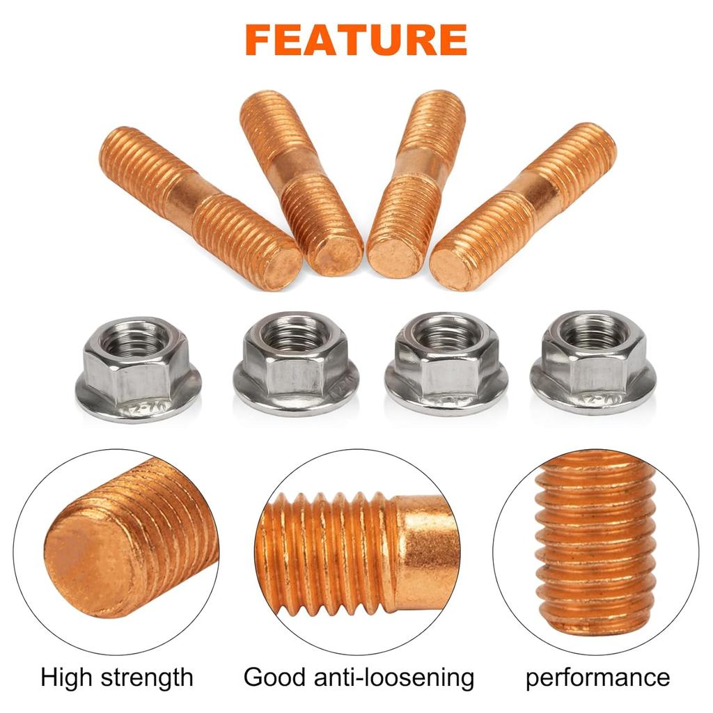 PSLER M10x1.50 Threaded T3 T4 T6 Turbo Screw and Nuts High Strength Turbo Stud Kit Flange Nuts Set of 4