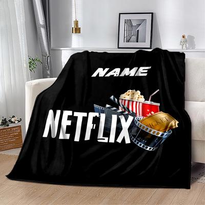 Movie Night Essentials Customize Your Name Blanket Cozy Personalized Blanket Comfortable Perfect for Picnics Sofa Home Decor Office