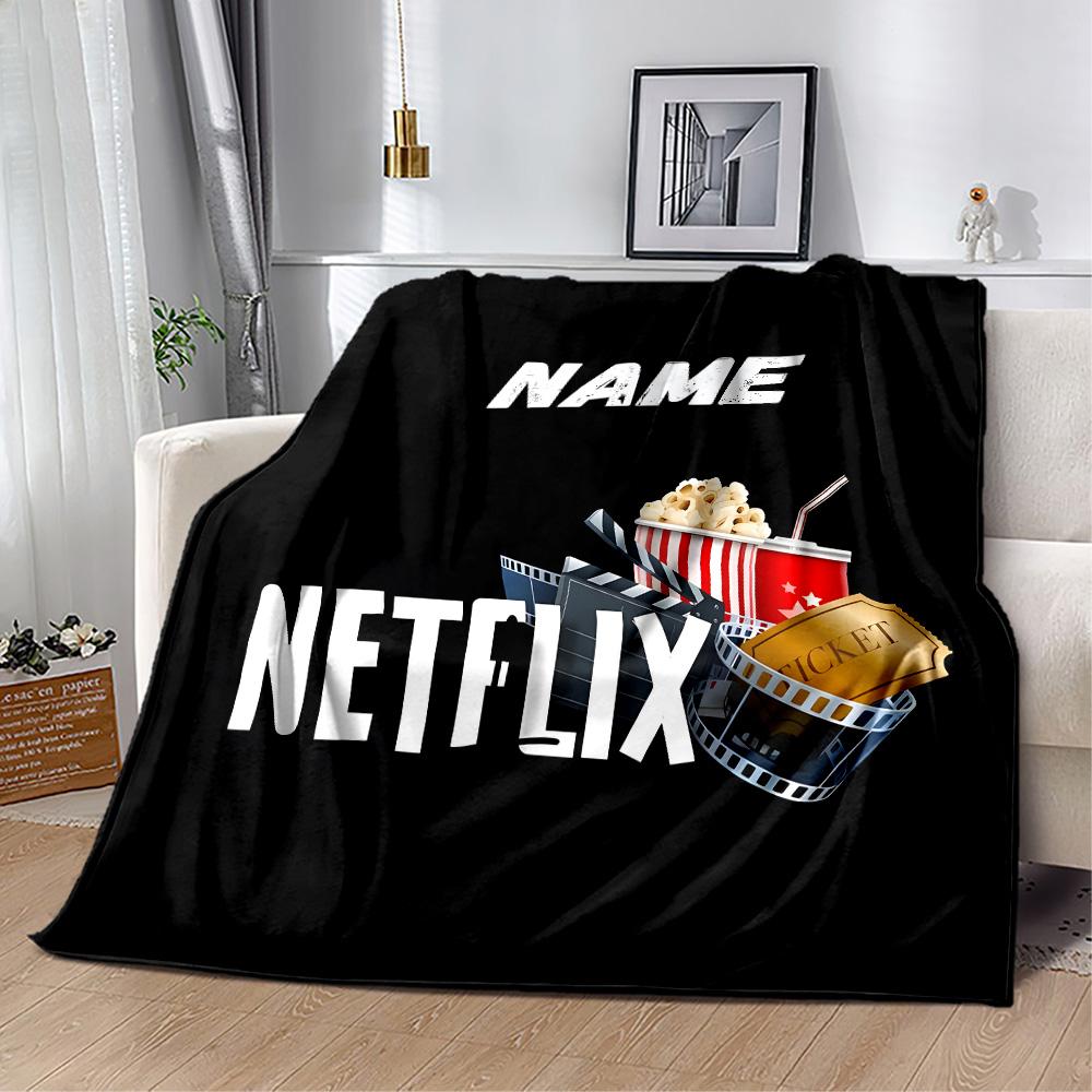 Movie Night Essentials Customize Your Name Blanket Cozy Personalized Blanket Comfortable Perfect for Picnics Sofa Home Decor Office