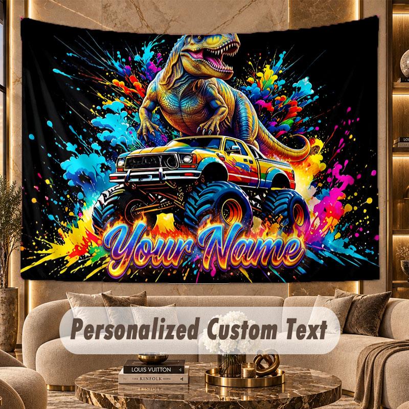 Dinosaur (577) Theme Personalized Tapestry Custom Name Text Wall Hanging Tapestry Home Background Decoration