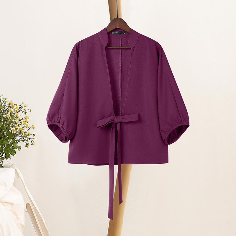 

ZANZEA Женский Повседневный Кардиган с V-образным вырезом, однотонный, свободного кроя, с рукавами 3/4, накидка, блузка кларет