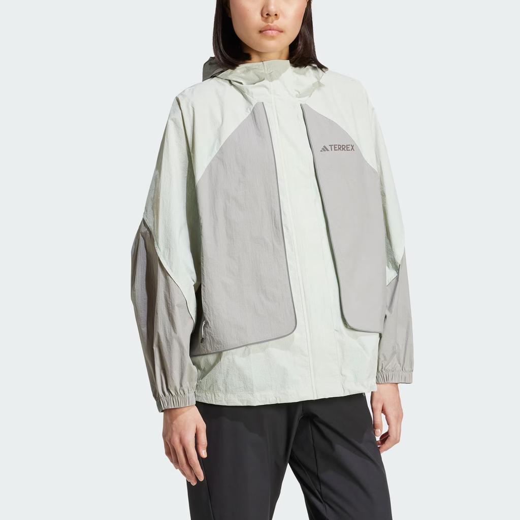 Adidas Terrex Xploric Wind.Rdy Outdoor Water-Repellent Windproof Breathable Hooded Long Sleeve Jacket Women Jacket Linen-Green Pure-Grey KA5151
