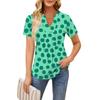 Women's Short Sleeve Casual V-neck Chest Pleated Printed Loose T-shirt Top