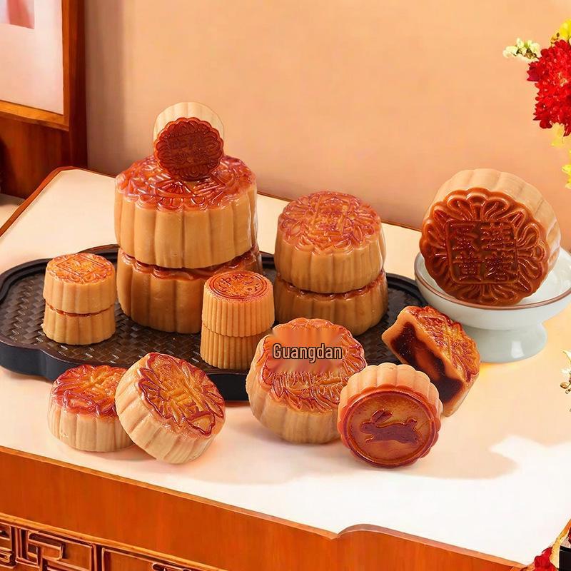 PVC Fake Mooncake Toy - Mid-Autumn Festival Egg Yolk, Lotus Seed, Red Bean Paste Flavors - Display/Photography Prop
