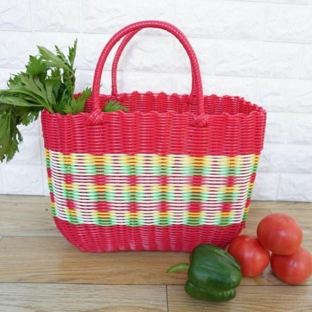 Woven Handheld Vegetable Basket High-End Bath Basket Fashion Plastic Woven Basket  Vegetable Market