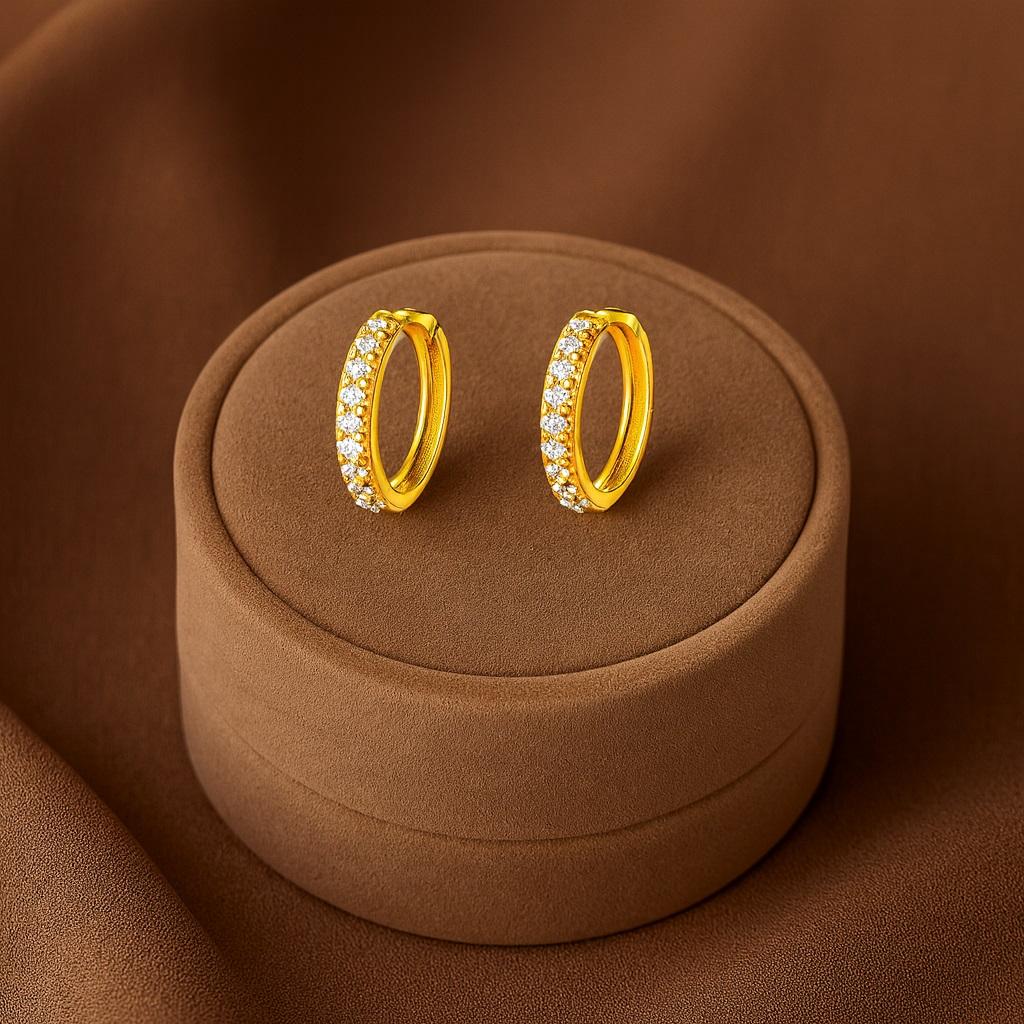 Classic Pave Circle Huggie Hoop Earrings - 925 Sterling Silver Yellow Plated
