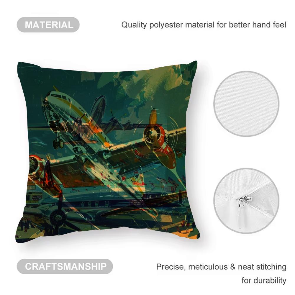 Aircraft Airplane Cool Cushion Cover Anti-dustmite Pillowcase Invisible zipper silky short plush Sofa cushion cover