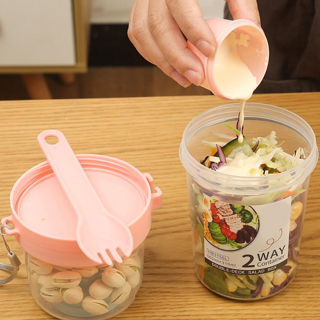 Kelímek na salátový shaker s vidličkou Velkokapacitní Opakovaně použitelný Multifunkční Přenosný Kelímek na cereálie Salát