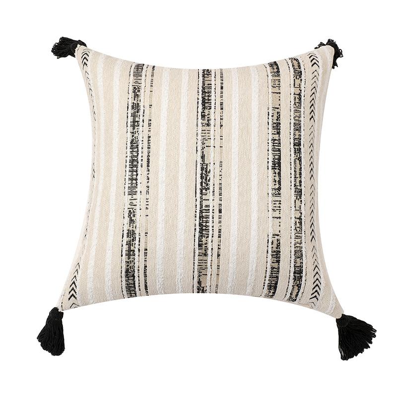 Dyed Jacquard Striped Geometric Tassel Pillow Cover