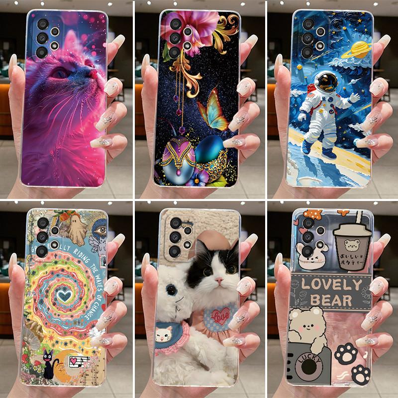 Casing For Samsung A33 A53 5G Case A336B A536B Aesthetic Cute Cat Astronaut Soft Silicone Back Cover Transparent TPU Phone Case