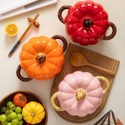 Kürbis-Keramikschüssel mit Deckel, kreative Mikrowellen-Frühstückssuppenschüssel für Kinderküche, Ramen-Nudel-Obstschale, wiederverwendbares Geschirr