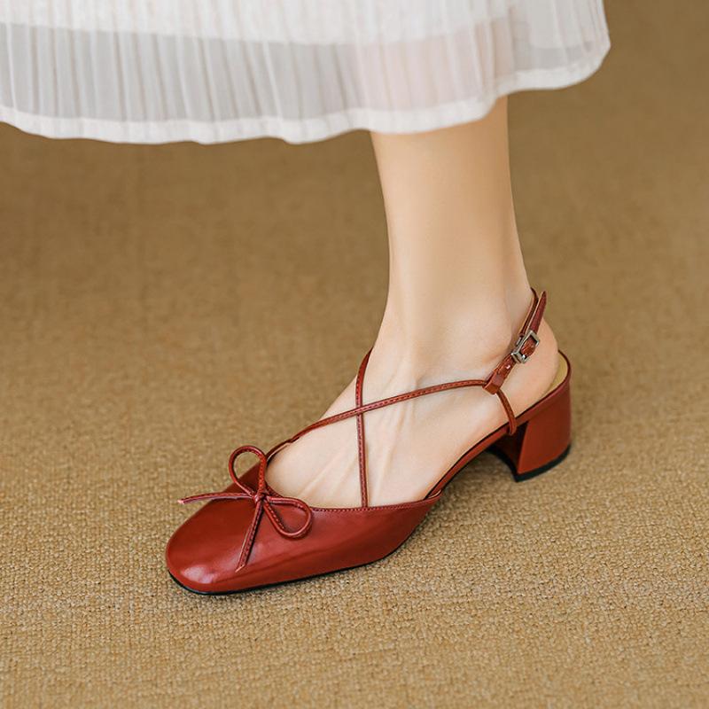 New square head rear empty sandals women's summer casual bag head sandals women's comfortable beef tendon sole large size shoes genuine leather m