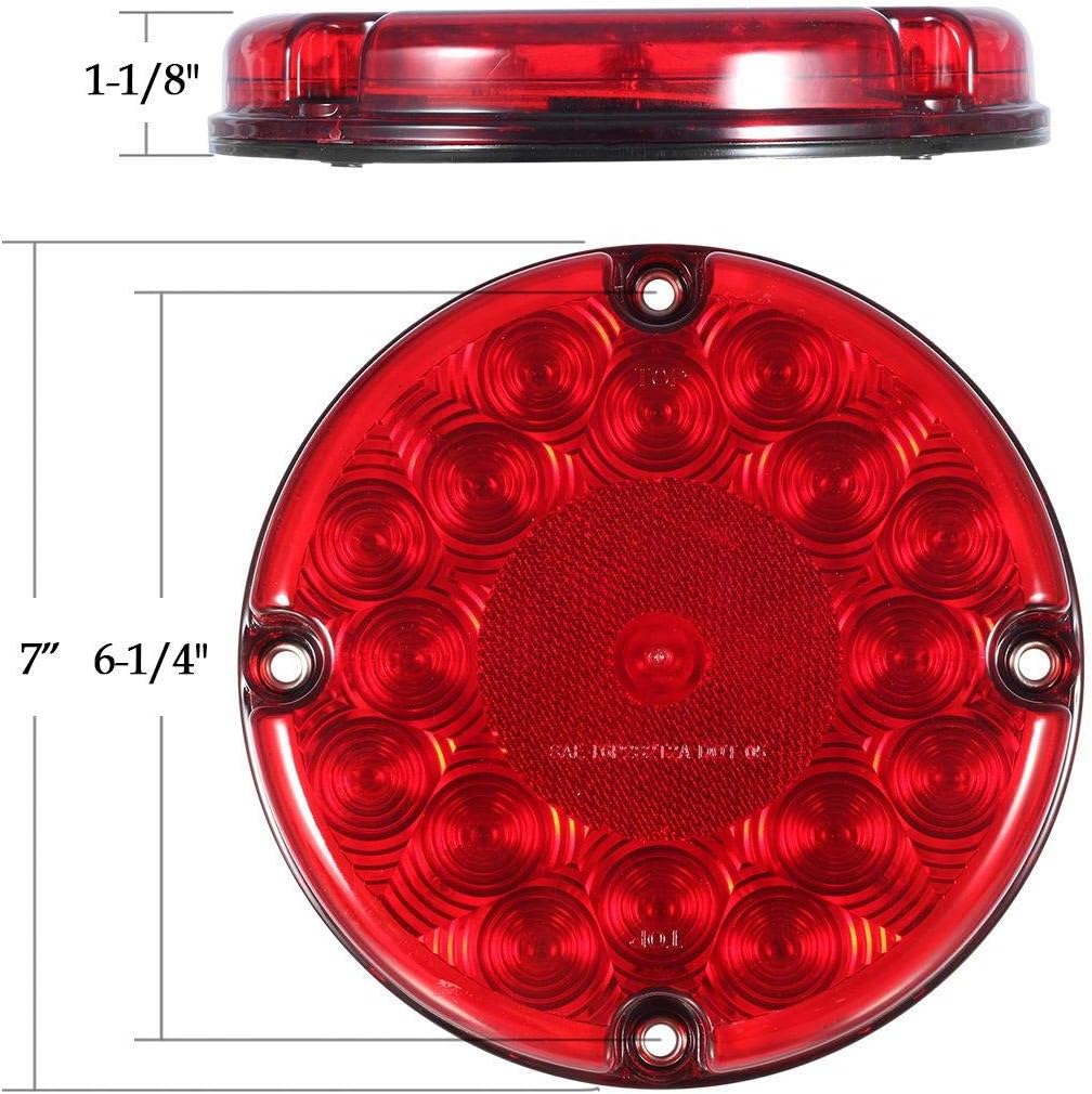 4Pcs Red 7' Round LED Bus Stop Tail Lights for Trucks Trailers RVs