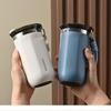 Double-Layer Vacuum-Insulated Coffee Mug with Pull-Up Handle 304 Stainless Steel Thermos Outdoor Portable Sports Water Bottle Solid Color Water Cup