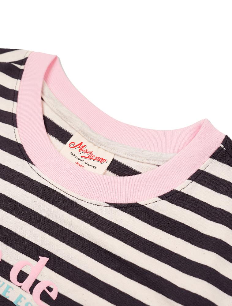 LA MAISON STUDIO Maison Circle Bear Friends Stripe Ringer Short Sleeve Charcoal(Fcg2Ts761W)